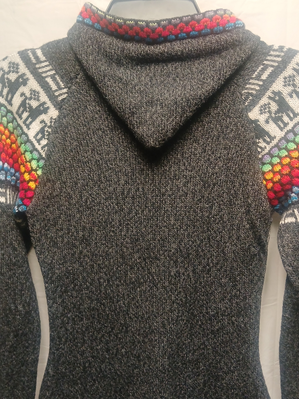 Charcoal Hooded Zip Front Sweater with Multicolor Fair Isle Trim - Picture 11 of 11